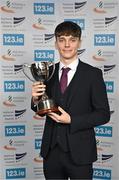 22 November 2023; Schools Athlete of the Year Adam Nolan with his award during the 123.ie National Athletics Awards at Crowne Plaza Hotel in Santry, Dublin. A full list of winners from the event can be found at AthleticsIreland.ie Photo by Sam Barnes/Sportsfile