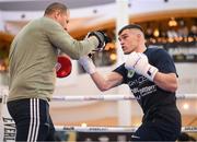 22 November 2023; Emmet Brennan and trainer Philip Keogh during public workouts, held at Liffey Valley Shopping Centre in Clondalkin, Dublin, ahead of his celtic light heavyweight title fight with Jamie Morrissey, on November 25th at 3Arena in Dublin. Photo by Stephen McCarthy/Sportsfile