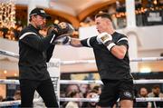 22 November 2023; Paddy Donovan and trainer Andy Lee during public workouts, held at Liffey Valley Shopping Centre in Clondalkin, Dublin, ahead of his WBA continental welterweight title fight with Danny Ball, on November 25th at 3Arena in Dublin. Photo by Stephen McCarthy/Sportsfile