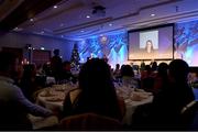 22 November 2023; Joint Athlete of the Year Ciara Mageean sends a video message during the 123.ie National Athletics Awards at Crowne Plaza Hotel in Santry, Dublin. A full list of winners from the event can be found at AthleticsIreland.ie Photo by Sam Barnes/Sportsfile