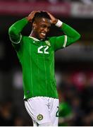 21 November 2023; Aidomo Emakhu of Republic of Ireland reacts after the UEFA European Under-21 Championship Qualifier match between Republic of Ireland and Italy at Turners Cross in Cork. Photo by Eóin Noonan/Sportsfile