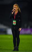 21 November 2023; Naoise Scully singing Amhrán na bhFiann before the UEFA European Under-21 Championship Qualifier match between Republic of Ireland and Italy at Turners Cross in Cork. Photo by Eóin Noonan/Sportsfile