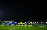 21 November 2023; Both team stand for the national anthems before the UEFA European Under-21 Championship Qualifier match between Republic of Ireland and Italy at Turners Cross in Cork. Photo by Eóin Noonan/Sportsfile