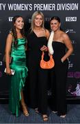 23 November 2023; In attendance are, from left, Jodie Griffin of Galway United, Jesse Mendez of Cork City and Jenna Slattery of Galway United during the 2023 SSE Airtricity Women's Premier Division Awards at Clontarf Castle in Dublin. Photo by Stephen McCarthy/Sportsfile