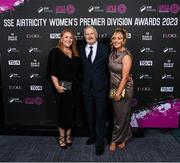23 November 2023; FAI board member Joe O'Brien with Siobhán O'Brien, left, and Kate O'Brien, right, during the 2023 SSE Airtricity Women's Premier Division Awards at Clontarf Castle in Dublin. Photo by Stephen McCarthy/Sportsfile