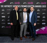 23 November 2023; Galway United representatives, from left, Adrian Cronin, manager Phil Trill and Gabriel Darcy during the 2023 SSE Airtricity Women's Premier Division Awards at Clontarf Castle in Dublin. Photo by Stephen McCarthy/Sportsfile