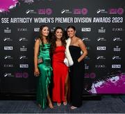 23 November 2023; Players, from left, Jodie Griffin of Galway United, Lia O’Leary of Shamrock Rovers and Jenna Slattery of Galway United during the 2023 SSE Airtricity Women's Premier Division Awards at Clontarf Castle in Dublin. Photo by Stephen McCarthy/Sportsfile
