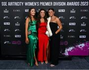 23 November 2023; Players, from left, Jodie Griffin of Galway United, Lia O’Leary of Shamrock Rovers and Jenna Slattery of Galway United during the 2023 SSE Airtricity Women's Premier Division Awards at Clontarf Castle in Dublin. Photo by Stephen McCarthy/Sportsfile