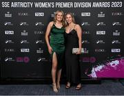 23 November 2023; Peamount United players Erin McLaughlin, left, and Tara O'Hanlon during the 2023 SSE Airtricity Women's Premier Division Awards at Clontarf Castle in Dublin. Photo by Stephen McCarthy/Sportsfile