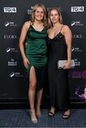23 November 2023; Peamount United players Erin McLaughlin, left, and Tara O'Hanlon during the 2023 SSE Airtricity Women's Premier Division Awards at Clontarf Castle in Dublin. Photo by Stephen McCarthy/Sportsfile