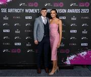 23 November 2023; Jenna Slattery of Galway United and Dylan Hand during the 2023 SSE Airtricity Women's Premier Division Awards at Clontarf Castle in Dublin. Photo by Stephen McCarthy/Sportsfile
