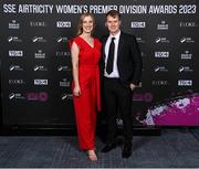 23 November 2023; Avril Collins and Shane Walsh during the 2023 SSE Airtricity Women's Premier Division Awards at Clontarf Castle in Dublin. Photo by Stephen McCarthy/Sportsfile
