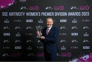 23 November 2023; Wexford Youths’ Dave Cassin with his Services to Women’s Football award during the 2023 SSE Airtricity Women's Premier Division Awards at Clontarf Castle in Dublin. Photo by Stephen McCarthy/Sportsfile