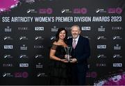 23 November 2023; Wexford Youths’ Dave Cassin and wife Sandie with his Services to Women’s Football award during the 2023 SSE Airtricity Women's Premier Division Awards at Clontarf Castle in Dublin. Photo by Stephen McCarthy/Sportsfile