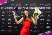 23 November 2023; Dana Scheriff of Athlone Town with her SSE Airtricity Team of the Year and EVOKE.ie Golden Boot awards during the 2023 SSE Airtricity Women's Premier Division Awards at Clontarf Castle in Dublin. Photo by Stephen McCarthy/Sportsfile