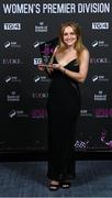 23 November 2023; Maggie Pierce of Shelbourne with her SSE Airtricity Team of the Year award during the 2023 SSE Airtricity Women's Premier Division Awards at Clontarf Castle in Dublin. Photo by Stephen McCarthy/Sportsfile