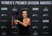 23 November 2023; Megan Smyth-Lynch of Shelbourne with her SSE Airtricity Team of the Year award during the 2023 SSE Airtricity Women's Premier Division Awards at Clontarf Castle in Dublin. Photo by Stephen McCarthy/Sportsfile