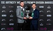 23 November 2023; Athlone Town manager Ciarán Kilduff and assistant manager Ken Kiernan, right, holding the FAI Cup during the 2023 SSE Airtricity Women's Premier Division Awards at Clontarf Castle in Dublin. Photo by Stephen McCarthy/Sportsfile