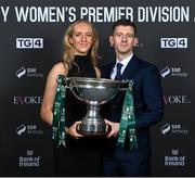 23 November 2023; Athlone Town's Katie Keane and assistant manager Ken Kiernan holding the FAI Cup during the 2023 SSE Airtricity Women's Premier Division Awards at Clontarf Castle in Dublin. Photo by Stephen McCarthy/Sportsfile