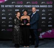 23 November 2023; Jenna Slattery of Galway United with her SSE Airtricity Team of the Year award and parents Lorraine and Jeffrey during the 2023 SSE Airtricity Women's Premier Division Awards at Clontarf Castle in Dublin. Photo by Stephen McCarthy/Sportsfile