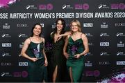 23 November 2023; Peamount United players and Team of the Year recipients, from left, SSE Airtricity Player of the Year, Sadhbh Doyle, Karen Duggan and Erin McLaughlin during the 2023 SSE Airtricity Women's Premier Division Awards at Clontarf Castle in Dublin. Photo by Sam Barnes/Sportsfile