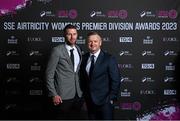 23 November 2023; Athlone Town manager Ciarán Kilduff and Peamount United manager James O’Callaghan during the 2023 SSE Airtricity Women's Premier Division Awards at Clontarf Castle in Dublin. Photo by Stephen McCarthy/Sportsfile