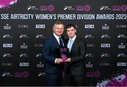 23 November 2023; SSE Airtricity Manager of the Year, Peamount United manager James O'Callaghan, left, with Max Thompson during the 2023 SSE Airtricity Women's Premier Division Awards at Clontarf Castle in Dublin. Photo by Sam Barnes/Sportsfile