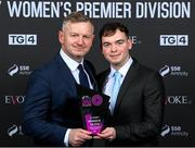 23 November 2023; SSE Airtricity Manager of the Year, Peamount United manager James O'Callaghan, left, with Max Thompson during the 2023 SSE Airtricity Women's Premier Division Awards at Clontarf Castle in Dublin. Photo by Sam Barnes/Sportsfile