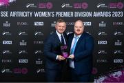 23 November 2023; SSE Airtricity Manager of the Year, Peamount United manager James O'Callaghan, left, with Aaron Clarke during the 2023 SSE Airtricity Women's Premier Division Awards at Clontarf Castle in Dublin. Photo by Sam Barnes/Sportsfile