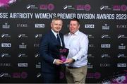 23 November 2023; SSE Airtricity Manager of the Year, Peamount United manager James O'Callaghan, left, with Darren Doyle during the 2023 SSE Airtricity Women's Premier Division Awards at Clontarf Castle in Dublin. Photo by Sam Barnes/Sportsfile