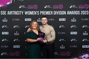23 November 2023; Emma Donohoe, left, and Cian McDonald during the 2023 SSE Airtricity Women's Premier Division Awards at Clontarf Castle in Dublin. Photo by Sam Barnes/Sportsfile