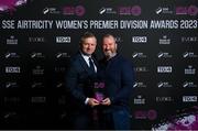 23 November 2023; SSE Airtricity Manager of the Year, Peamount United manager James O'Callaghan, left, with Peamount United Director of Football Sean Kelly during the 2023 SSE Airtricity Women's Premier Division Awards at Clontarf Castle in Dublin. Photo by Sam Barnes/Sportsfile