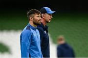 24 November 2023; Ross Byrne and head coach Leo Cullen during a Leinster Rugby captain's run at the Aviva Stadium in Dublin. Photo by Harry Murphy/Sportsfile
