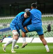 24 November 2023; James Ryan, left, and Michael Ala'alatoa during a Leinster Rugby captain's run at the Aviva Stadium in Dublin. Photo by Harry Murphy/Sportsfile