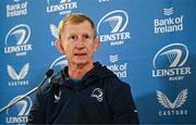 24 November 2023; Head coach Leo Cullen during media conference after a Leinster Rugby captain's run at the Aviva Stadium in Dublin. Photo by Harry Murphy/Sportsfile