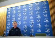 24 November 2023; Head coach Leo Cullen during media conference after a Leinster Rugby captain's run at the Aviva Stadium in Dublin. Photo by Harry Murphy/Sportsfile