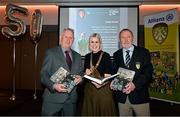 24 November 2023; In attendance at the launch of the Allianz Cumann na mBunscol 50th anniversary book, &quot;50 Bliain ag Fás’, at Croke Park in Dublin are, from left, author Ciarán Crowe, Irish National Teachers' Organisation president Dorothy McGinley and author Joe Lyons. Photo by Sam Barnes/Sportsfile