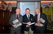24 November 2023; In attendance at the launch of the Allianz Cumann na mBunscol 50th anniversary book, &quot;50 Bliain ag Fás’, at Croke Park in Dublin are, from left, author Ciarán Crowe, author Joe Lyons and Connacht Council President John Murphy. Photo by Sam Barnes/Sportsfile