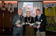 24 November 2023; In attendance at the launch of the Allianz Cumann na mBunscol 50th anniversary book, &quot;50 Bliain ag Fás’, at Croke Park in Dublin are, from left, author Ciarán Crowe, Irish National Teachers' Organisation president Dorothy McGinley and author Joe Lyons. Photo by Sam Barnes/Sportsfile