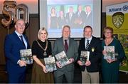 24 November 2023; In attendance at the launch of the Allianz Cumann na mBunscol 50th anniversary book, &quot;50 Bliain ag Fás’, at Croke Park in Dublin are, from left, Irish National Teachers' Organisation General Secretary John Boyle, Irish National Teachers' Organisation President Dorothy McGinley, author Ciarán Crowe, author Joe Lyons and Cumann Na mBunscol President Mairead O'Callaghan. Photo by Sam Barnes/Sportsfile