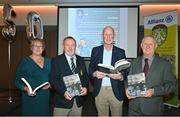 24 November 2023; In attendance at the launch of the Allianz Cumann na mBunscol 50th anniversary book, &quot;50 Bliain ag Fás’, at Croke Park in Dublin are, from left, Cumann na mBunscol president Mairead O'Callaghan, author Joe Lyons, former Kilkenny hurling manager Brian Cody, and author Ciarán Crowe. Photo by Sam Barnes/Sportsfile