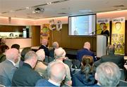 24 November 2023; Cumann Na mBunscol President Mairead O'Callaghan speaking at the launch of the Allianz Cumann na mBunscol 50th anniversary book, &quot;50 Bliain ag Fás’, at Croke Park in Dublin. Photo by Sam Barnes/Sportsfile