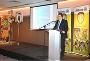 24 November 2023; Padraic Joyce speaking on behalf of Minister Norma Foley at the launch of the Allianz Cumann na mBunscol 50th anniversary book, &quot;50 Bliain ag Fás’, at Croke Park in Dublin. Photo by Sam Barnes/Sportsfile