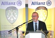 24 November 2023; Cathoirleach of Cumann na mBunscol and co-author Joe Lyons speaking at the launch of the Allianz Cumann na mBunscol 50th anniversary book, &quot;50 Bliain ag Fás’, at Croke Park in Dublin. Photo by Sam Barnes/Sportsfile