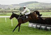 25 November 2023; Gaelic Warrior, with Paul Townend up, jump the last on their way to winning the Conway Piling Beginners Steeplechase on day one of the Punchestown Winter Festival at Punchestown Racecourse in Kildare. Photo by Matt Browne/Sportsfile