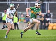 25 November 2023; Conor Mahon of Kilcormac-Killoughey in action against Paddy Deegan of O'Loughlin Gaels during the AIB Leinster GAA Hurling Senior Club Championship semi-final match between Kilcormac-Killoughey, Offaly, and O'Loughlin Gaels, Kilkenny, at Glenisk O'Connor Park in Tullamore, Offaly. Photo by Piaras Ó Mídheach/Sportsfile