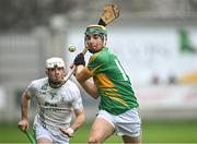 25 November 2023; Jack Screeney of Kilcormac-Killoughey shoots under pressure from Jordan Molloy of O'Loughlin Gaels during the AIB Leinster GAA Hurling Senior Club Championship semi-final match between Kilcormac-Killoughey, Offaly, and O'Loughlin Gaels, Kilkenny, at Glenisk O'Connor Park in Tullamore, Offaly. Photo by Piaras Ó Mídheach/Sportsfile