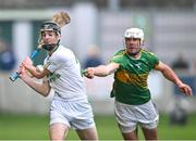 25 November 2023; Conor Kelly of O'Loughlin Gaels shoots under pressure from Jordan Quinn of Kilcormac-Killoughey during the AIB Leinster GAA Hurling Senior Club Championship semi-final match between Kilcormac-Killoughey, Offaly, and O'Loughlin Gaels, Kilkenny, at Glenisk O'Connor Park in Tullamore, Offaly. Photo by Piaras Ó Mídheach/Sportsfile