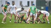 25 November 2023; Players tussle for possession during the AIB Leinster GAA Hurling Senior Club Championship semi-final match between Kilcormac-Killoughey, Offaly, and O'Loughlin Gaels, Kilkenny, at Glenisk O'Connor Park in Tullamore, Offaly. Photo by Piaras Ó Mídheach/Sportsfile