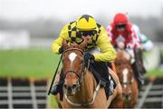 25 November 2023; State Man, with Paul Townend up, on their way to winning the Unibet Morgiana Hurdle after jumping the last on day one of the Punchestown Winter Festival at Punchestown Racecourse in Kildare. Photo by Matt Browne/Sportsfile